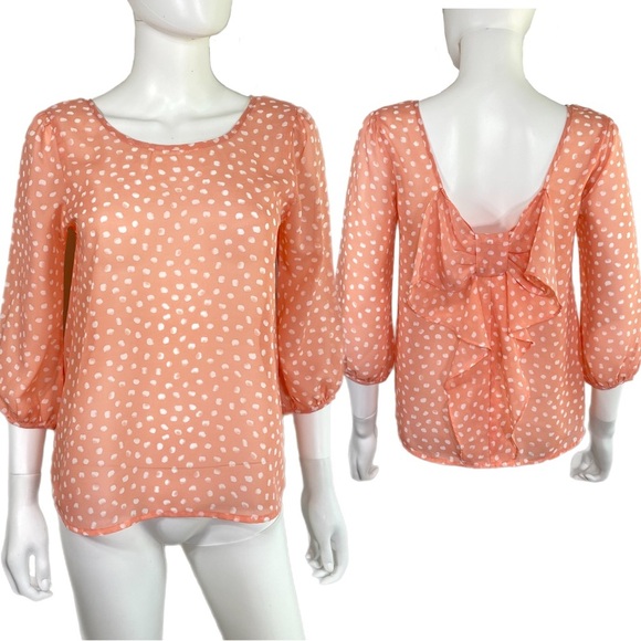 Blu Pepper Peach Polka Dot Bow Back Blouse - Picture 1 of 8